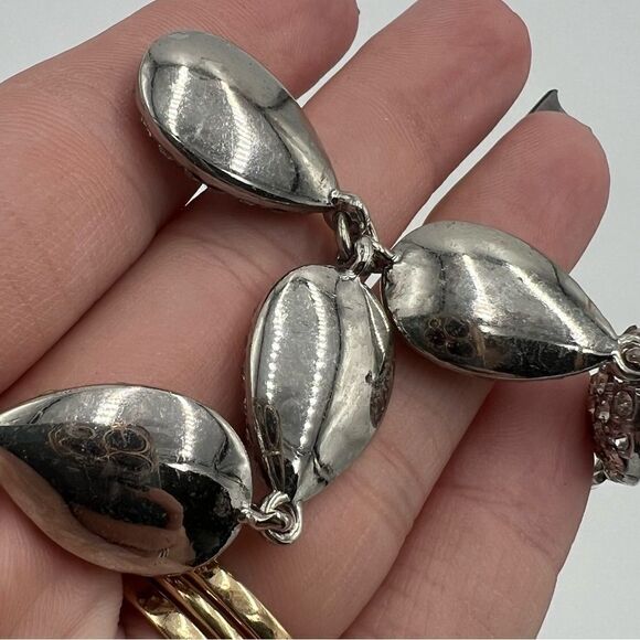 White House Black Market Silver Toned and Rhinestone Teardrop Statement Necklace - Picture 5 of 8